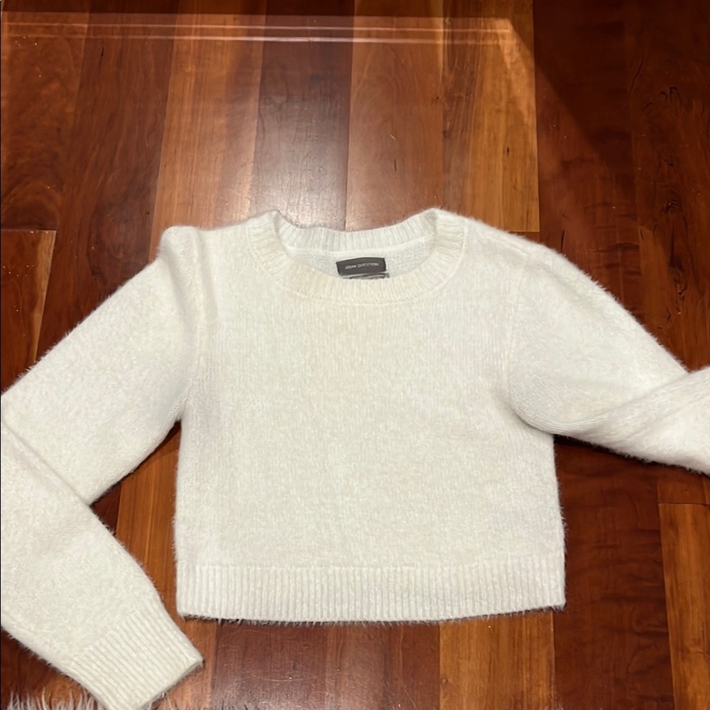 Urban Outfitters White Crew Neck Sweater Ribbed Knit Cropped